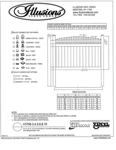 Illusions Vinyl Fence style V3708 a T&G privacy panel with Crowned Victorian picket top