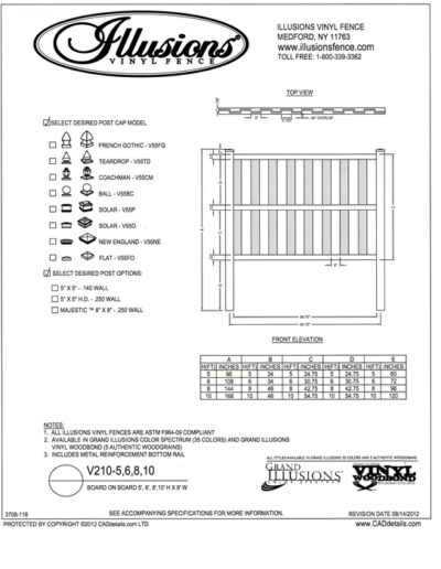 Illusions Vinyl Fence straight top Board on Board panes are sold in any of the Clasic, Grand Illusions or WoodBond wood grain finishes.