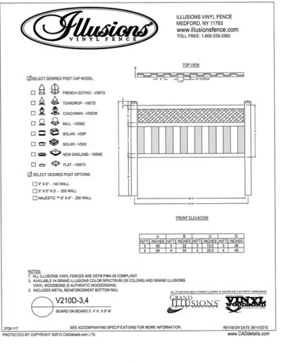 Shown here is Board on Board Illusions Vinyl Fence panel with a standard diagonal lattice top. It too can be ordered in any of the Classic, Grand Illusions Color Spectrum colors or wood grain finishes.