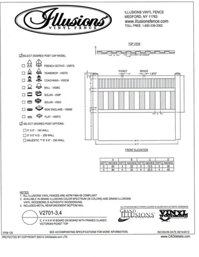 Illusions Vinyl Fence offers a framed Victorian picket top panel as well.