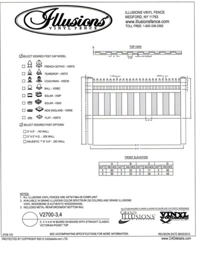 This straight top Victorian picket Board On Board by Illusions Vinyl Fence is offered in all the Grand Illusions, Classic and wood grain finishes.