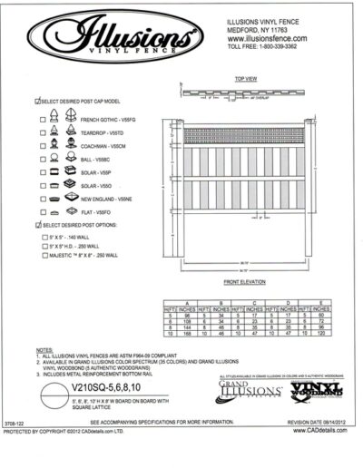 This is a taller Board on Board Illusions Vinyl Fence panel with a square lattice top that can be ordered in any of the Classic, Grand Illusions Color Spectrum colors or wood grain finishes.