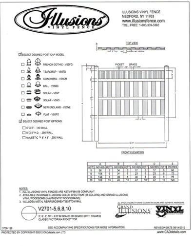 Illusions Vinyl Fence offers a framed Victorian picket top panel and as with all Illusions products, it can be purchased in any of the Illusions colors or wood grain finishes.