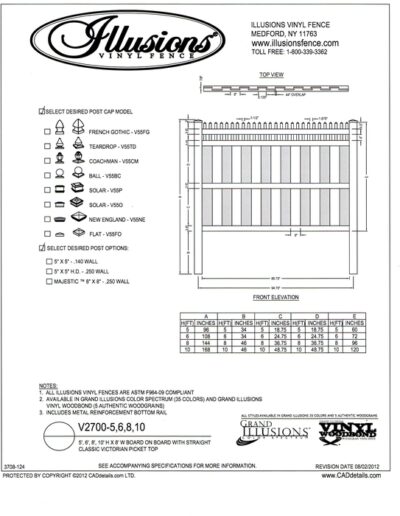 All Illusions Vinyl Fence Board on Board panels are offered in all the Grand Illusions, Classic and wood grain finishes. This is a Straight Victorian picket top section.