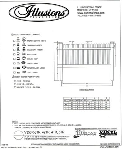 This is a reduced spacing contemporary picket (7/8x3 inch) with two rails and dog eared cap. These sections can be ordered in any of the Grand Illusions or Classic series colors as well as any of the wood grain finishes.