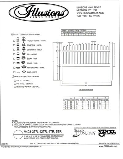 This is a 2 rail Contemporary spaced picket with pointed cap and crowned top. Available from Illusions Vinyl Fence in any of their vinyl colors or wood grain finishes.